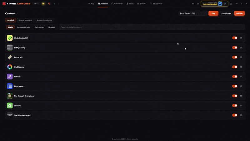 Toggling mods on and off